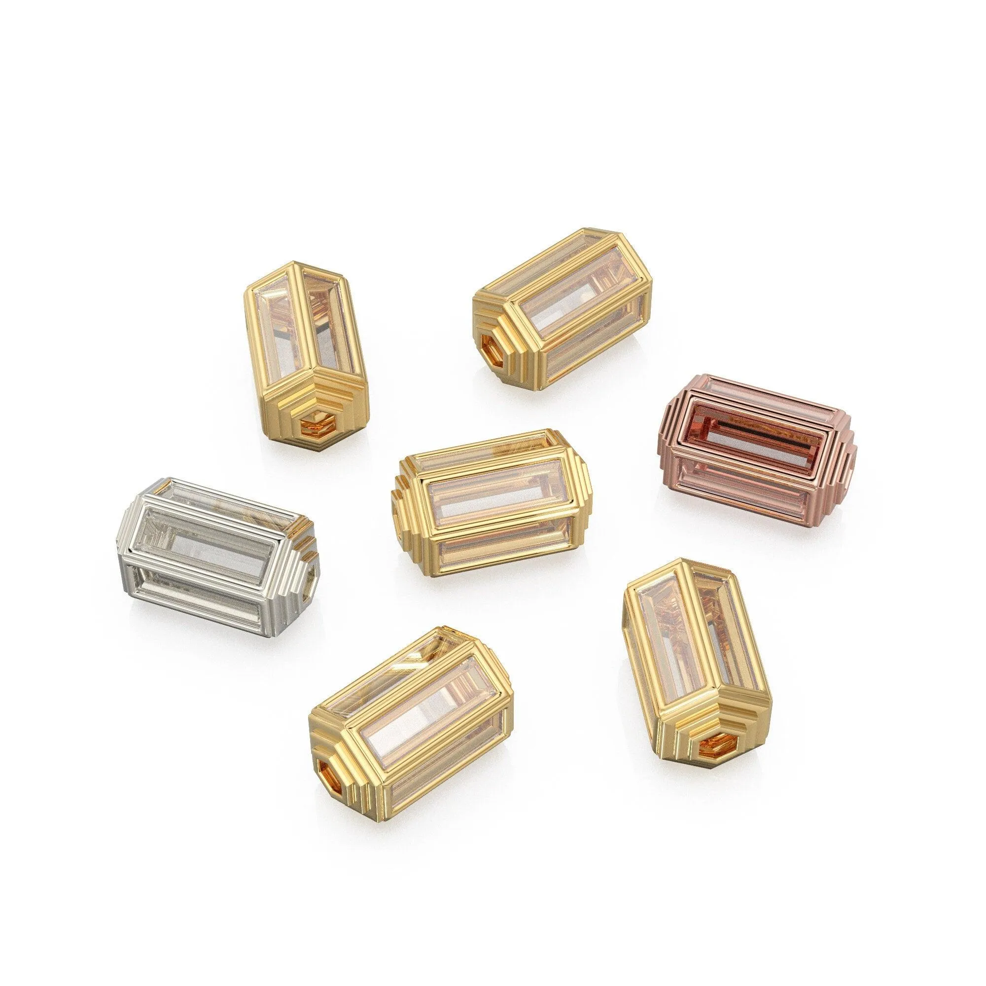 White Sapphire 18k Solid Yellow Gold Hexagon Spacer Beads / Jewelry Making Handmade Supplies / Designer Luxury Gold Findings