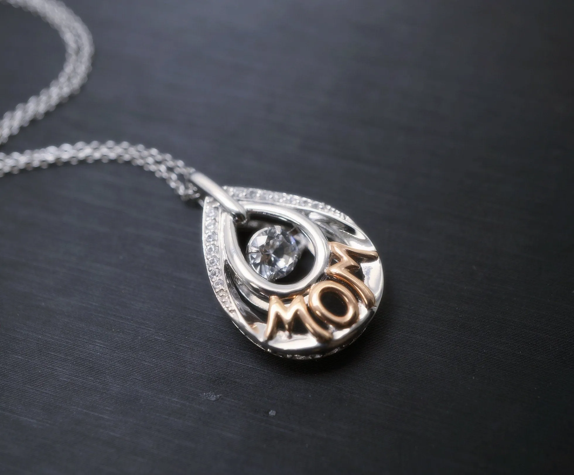 White Sapphire Necklace For Mom - Swing swirf Move White Gemstone Teardrop Pendant