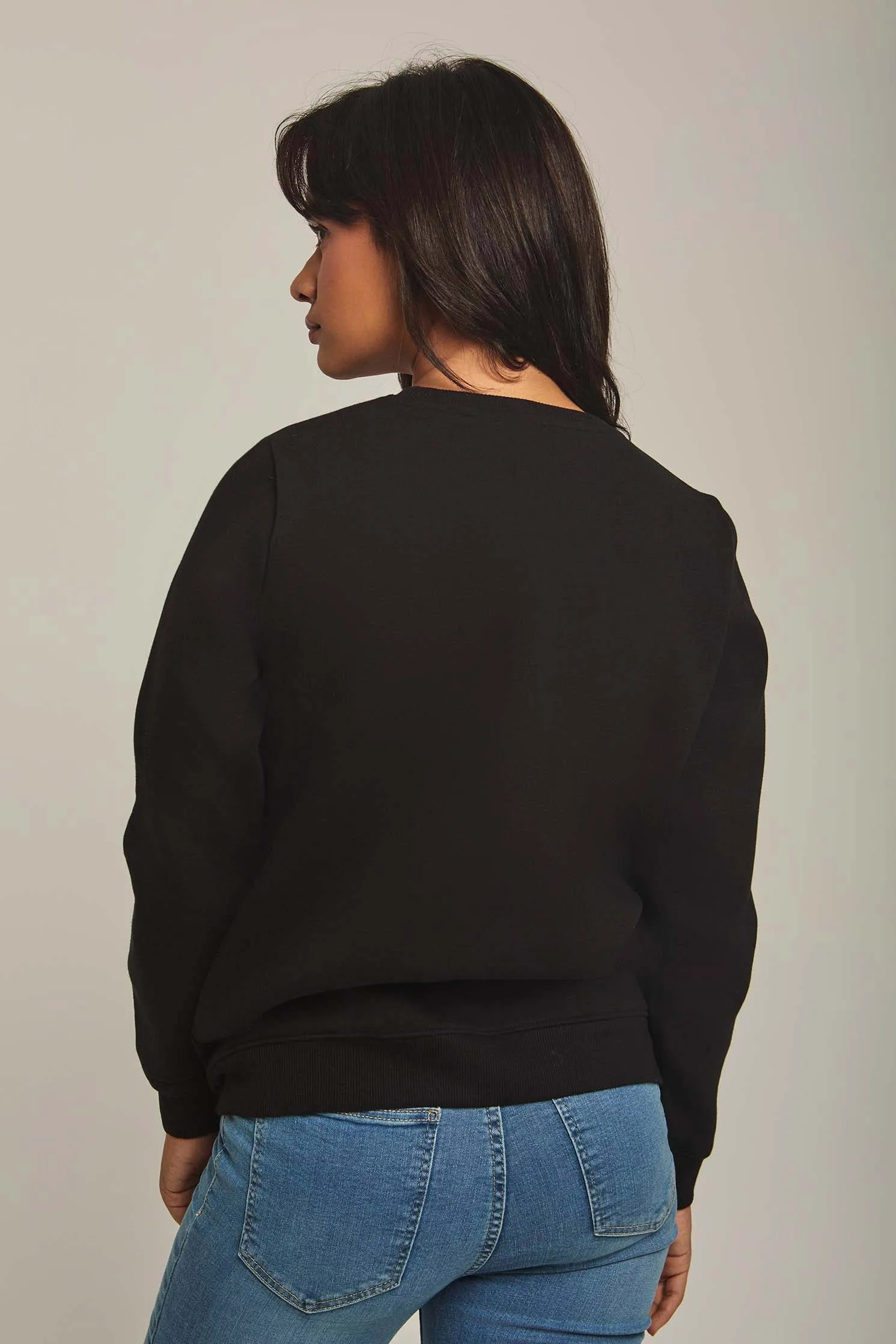 Women Sweat Shirt Long Sleeve Printed Black