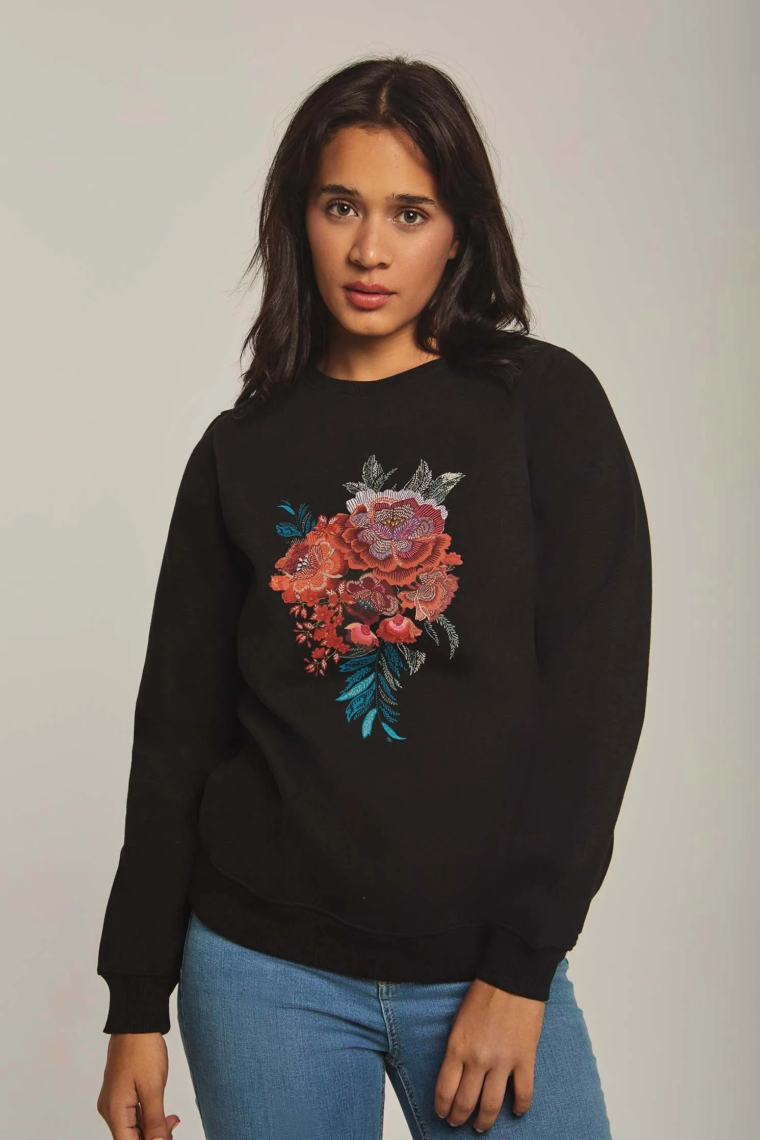 Women Sweat Shirt Long Sleeve Printed Black