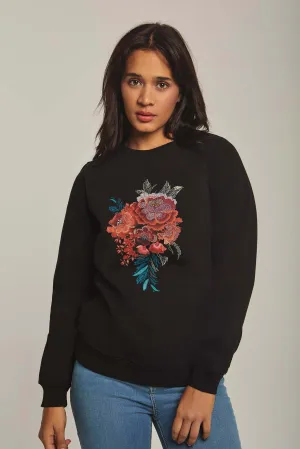 Women Sweat Shirt Long Sleeve Printed Black