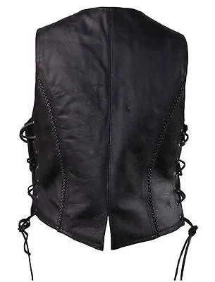 WOMEN'S MOTORCYCLE CLASSIC BRAIDED BIKER VEST WITH LACES & 2 GUN POCKETS INSIDE