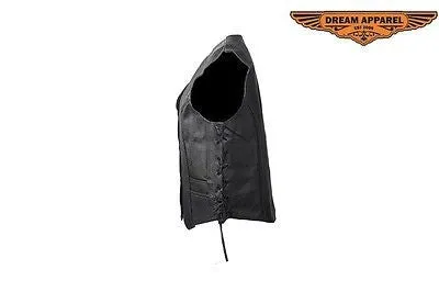 WOMEN'S MOTORCYCLE CLASSIC BRAIDED BIKER VEST WITH LACES & 2 GUN POCKETS INSIDE