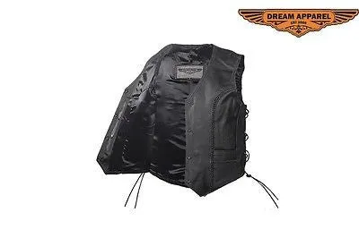 WOMEN'S MOTORCYCLE CLASSIC BRAIDED BIKER VEST WITH LACES & 2 GUN POCKETS INSIDE