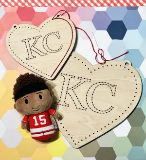 WOOD EMBROIDERY - KC HEART BANNER