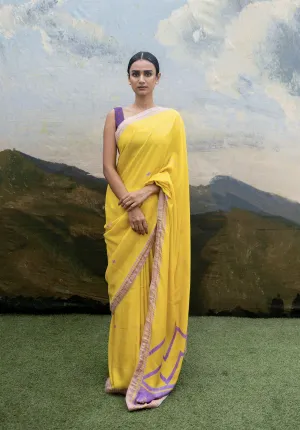 Yam   I   Jacopo Sultana Saree SAREE Blouse Not Included PURE SILK HABUTAI YELLOW An Indian Summer YAMSR12