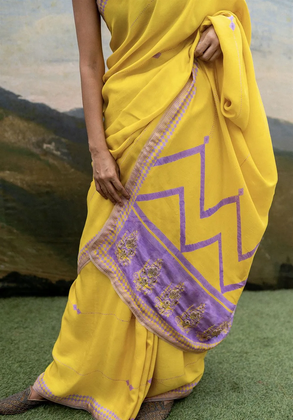 Yam   I   Jacopo Sultana Saree SAREE Blouse Not Included PURE SILK HABUTAI YELLOW An Indian Summer YAMSR12