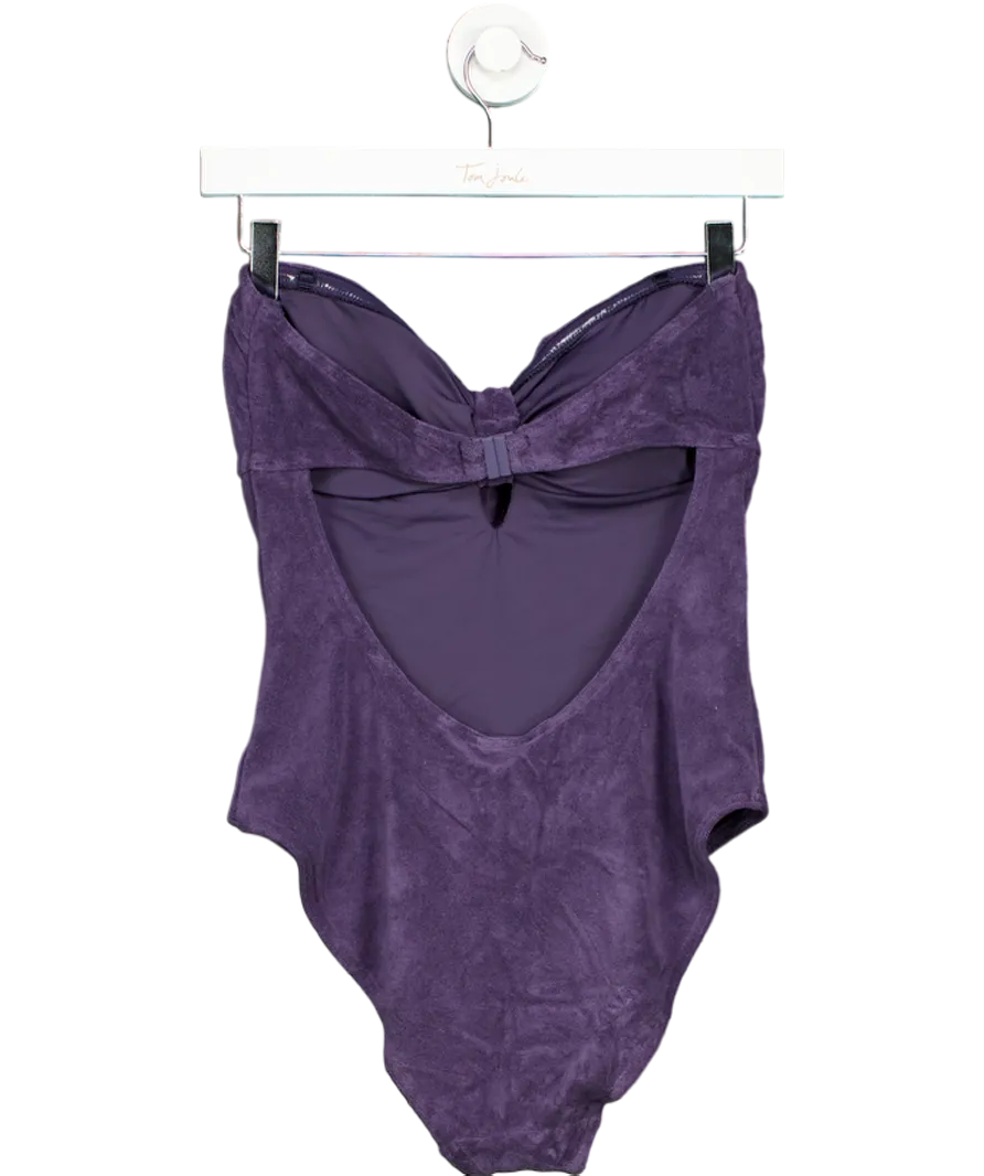 Zimmermann Bow-embellished cotton-terry bandeau swimsuit UK 14