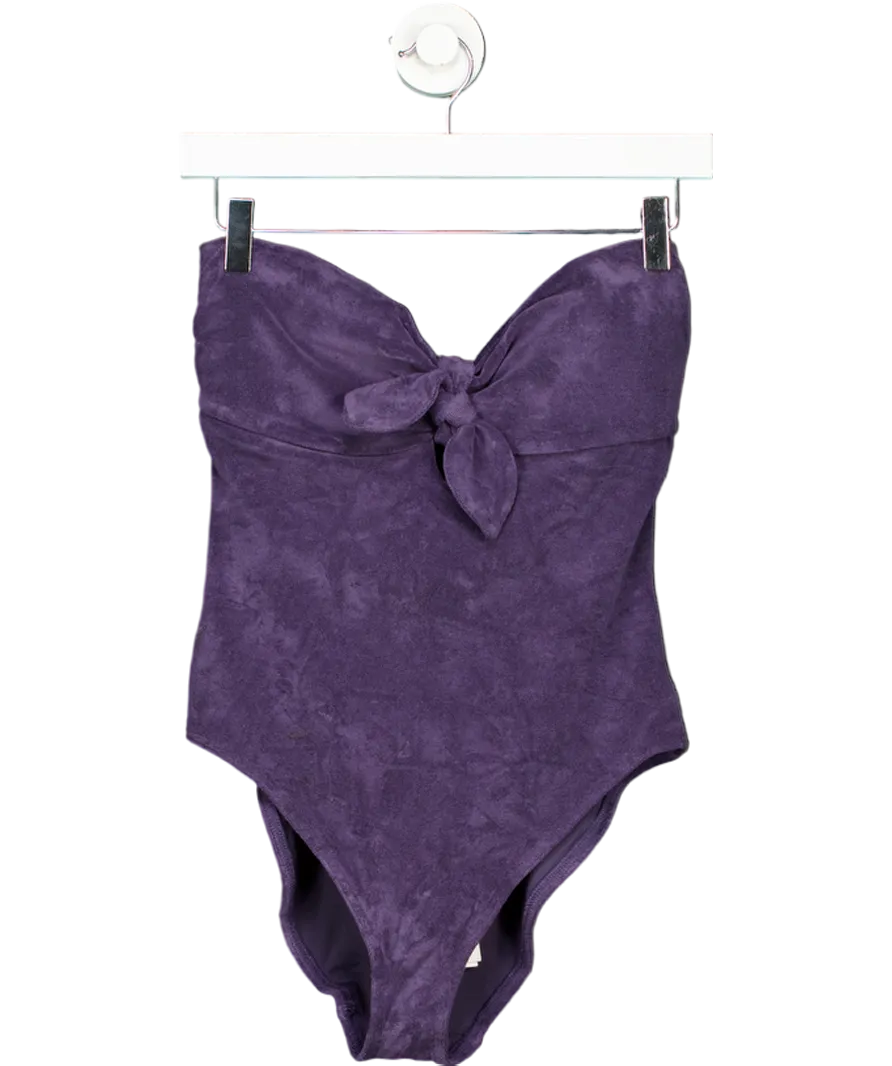 Zimmermann Bow-embellished cotton-terry bandeau swimsuit UK 14